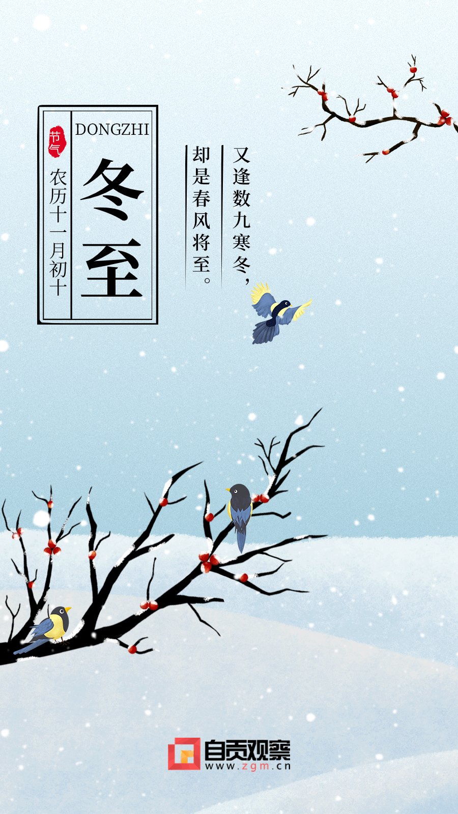 冬至节气祝福手绘插画动态海报.gif