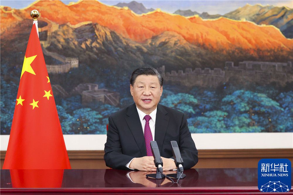 9月2日晚，国家主席习近平在2021年中国国际服务贸易交易会全球服务贸易峰会上发表视频致辞。新华社记者 黄敬文 摄