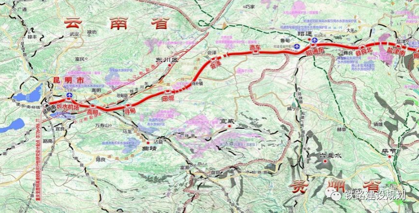 渝昆高铁云南段走向示意图