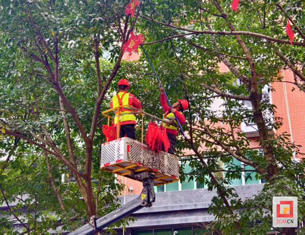 在光大街工人师傅正在安装彩灯 记者罗祥瑞摄.jpg