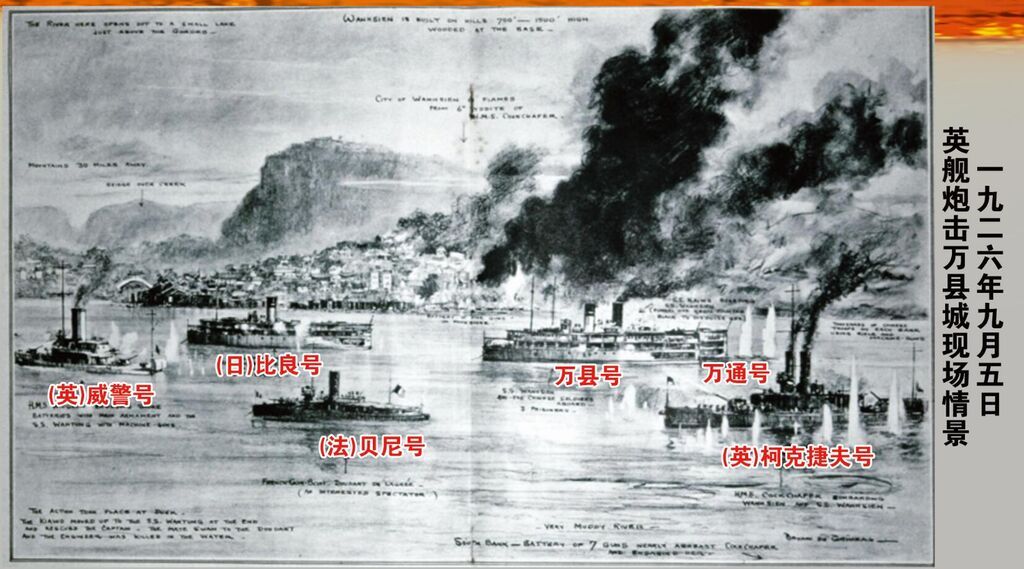 图：95年前，英舰炮击万县城的场景（绘画）。（重庆市万州区档案馆供图）