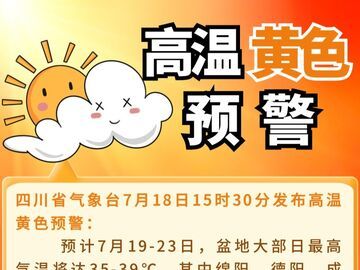 四川发布高温黄色预警 这些地方最高气温可达40°C及以上