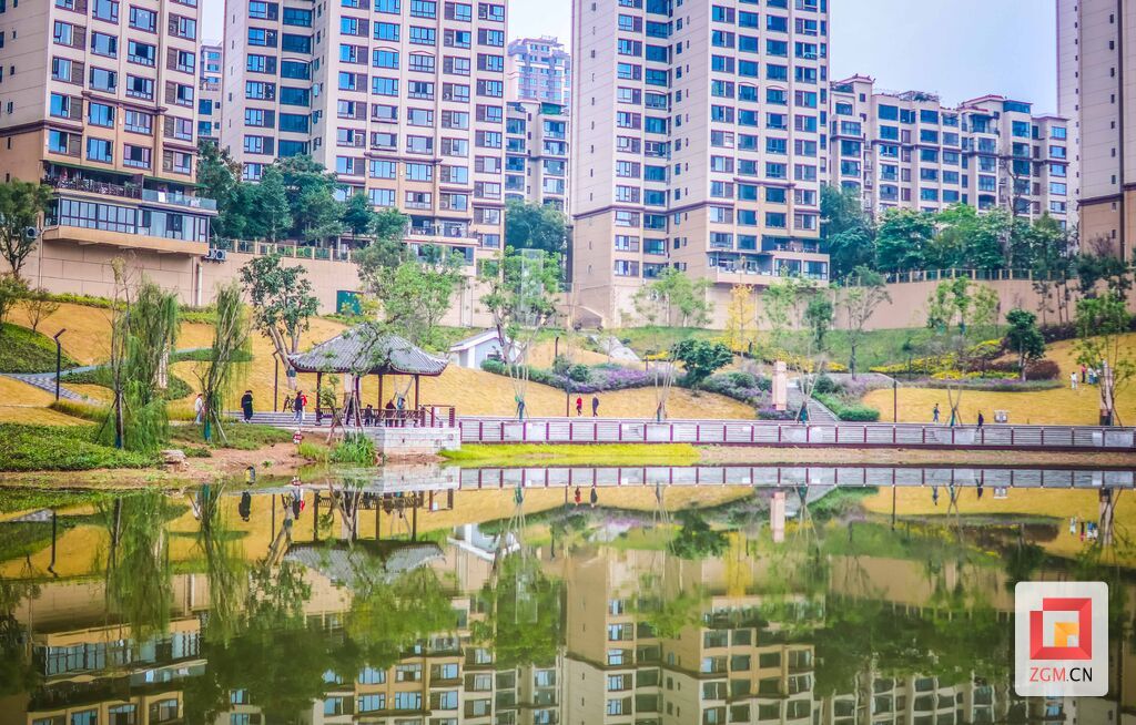 黃桷堰濕地公園清澈的湖水與岸邊樹木的斑斕色彩形成了鮮明的對(duì)比，仿佛是大自然的畫家用他的畫筆創(chuàng)作出的一幅精美的畫卷。.jpg