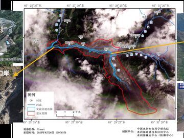 西藏吉隆受灾前后对比图：口岸建筑被淤泥覆盖 有堰塞湖形成