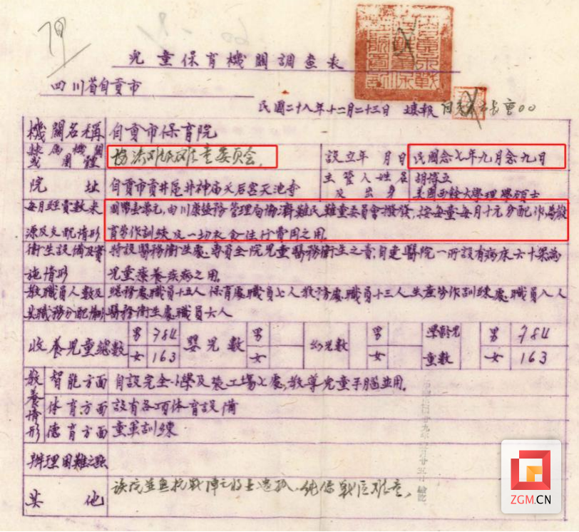 自贡市保育院填报的《儿童保育机关调查表》.png