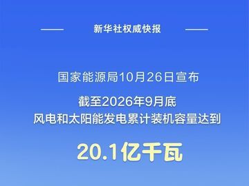 我国风电和太阳能发电累计装机容量突破20亿千瓦