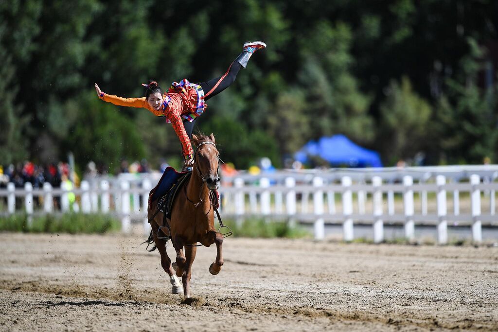△拉萨雪顿节上的民族传统马术表演（图/视觉中国）