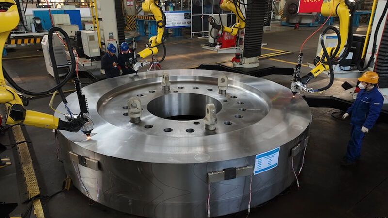 世界单机容量最大500兆瓦冲击式转轮进行增材制造。受访者供图
