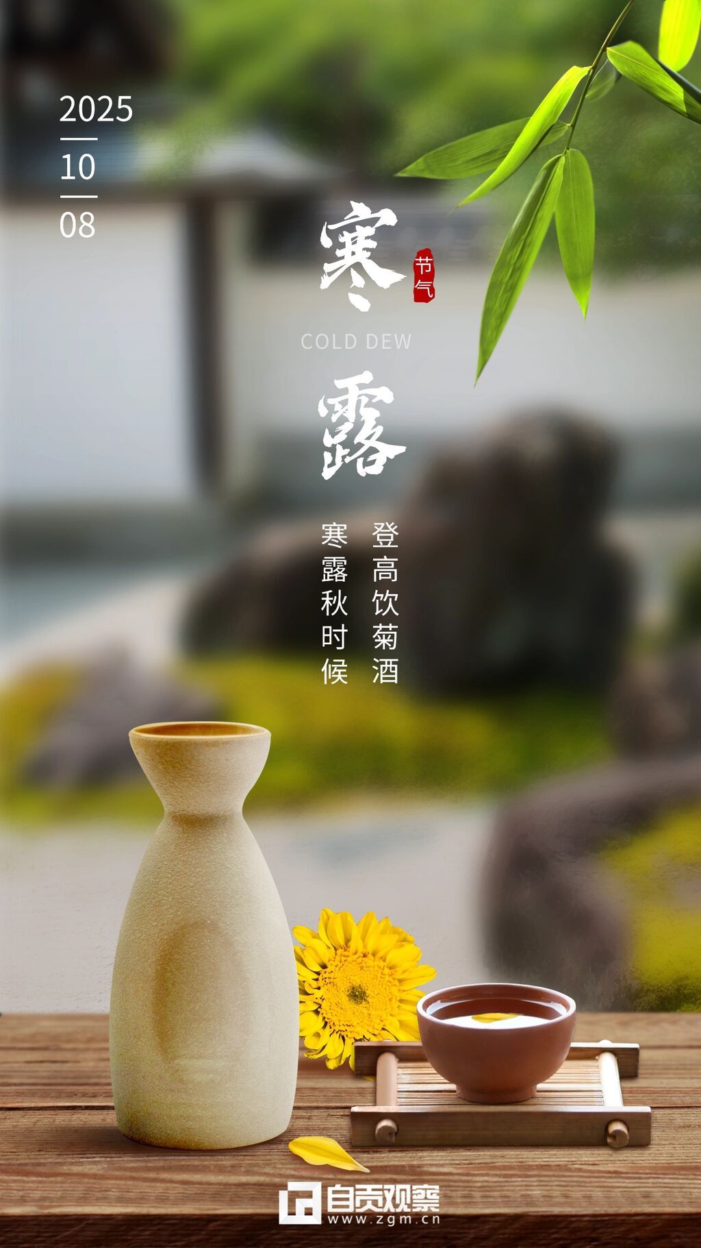 寒露节气祝福风景近景茶具鲜花.jpg