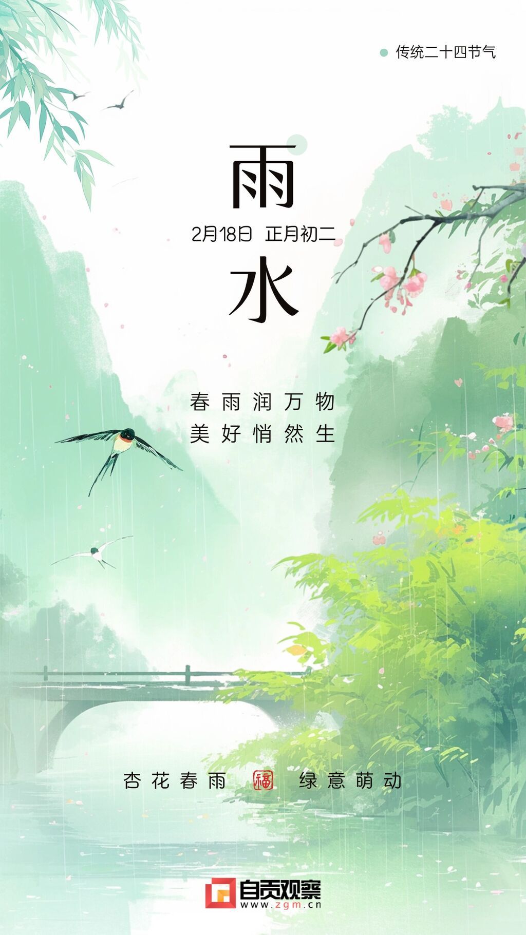 雨水节气祝福中式清新感手机海报AIGC.jpg