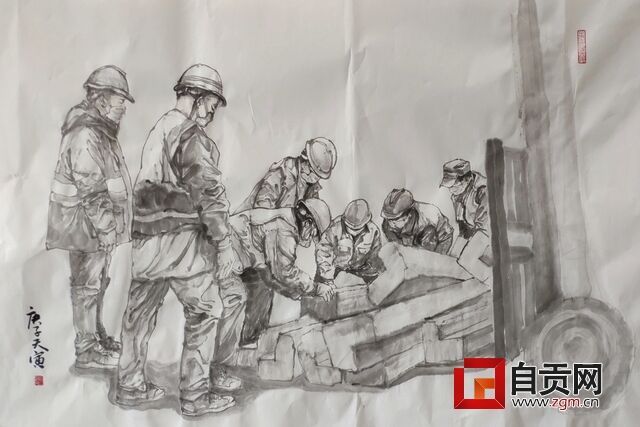 《火神山的平凡工作者》国画 杨司杨.jpg