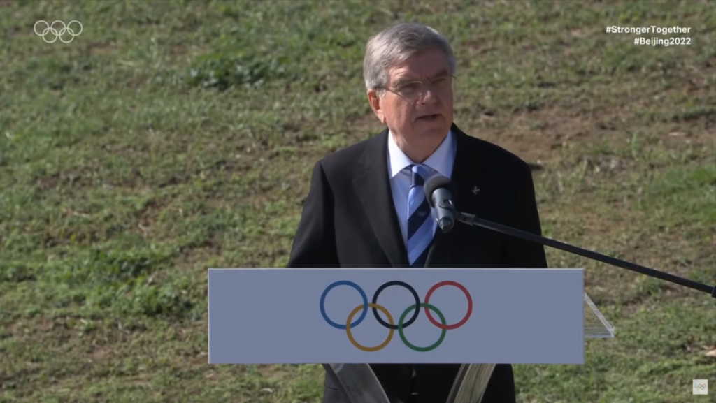 ▲国际奥委会主席托马斯·巴赫致辞。