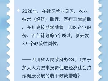 四川今年将新开发3万个政策性岗位，覆盖6大领域