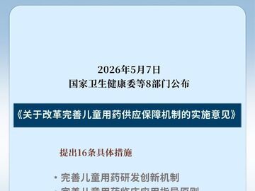 16项措施 8部门发文保障儿童用药