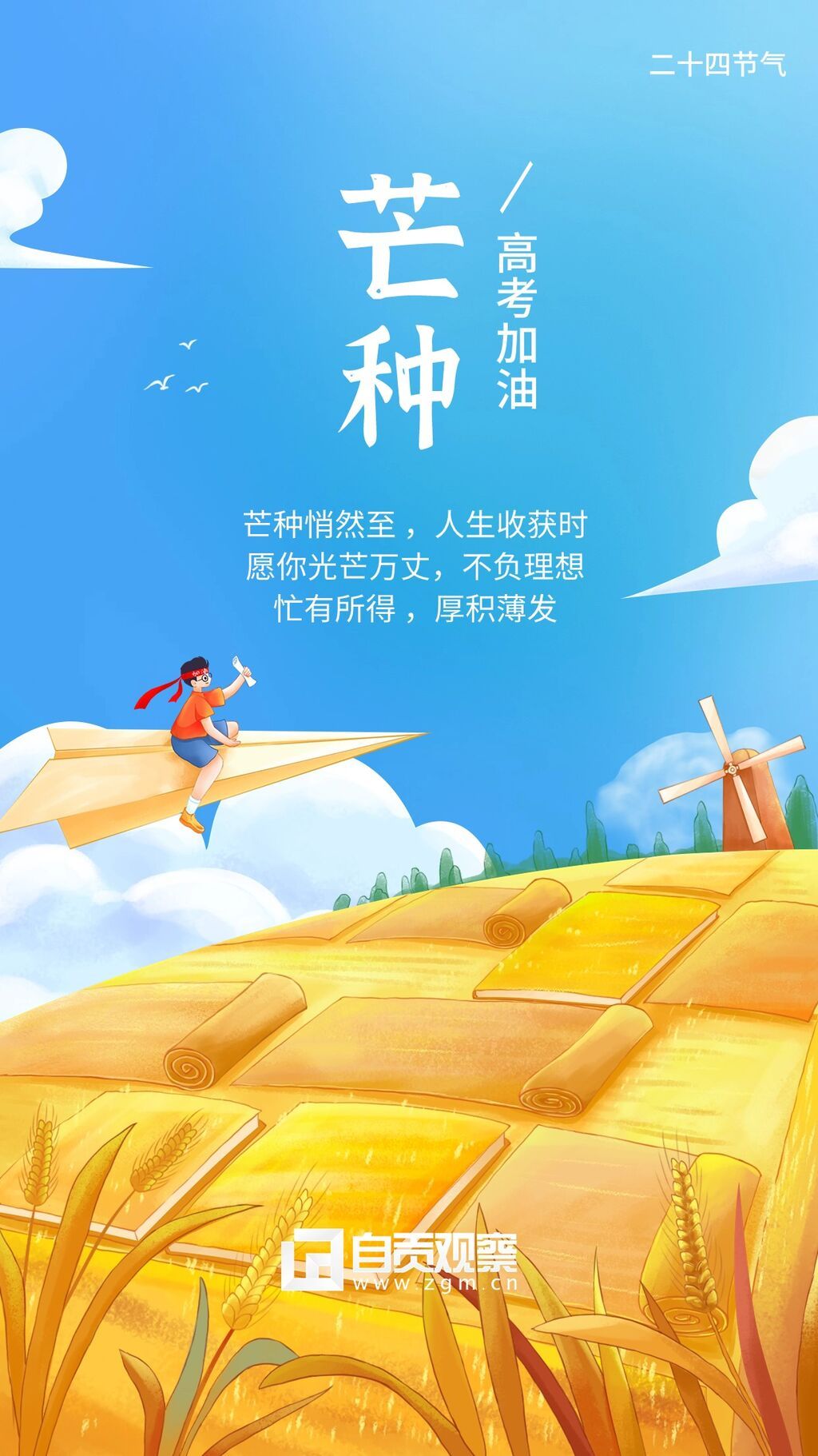 芒種節(jié)氣祝福教育高考加油插畫手機海報.jpg